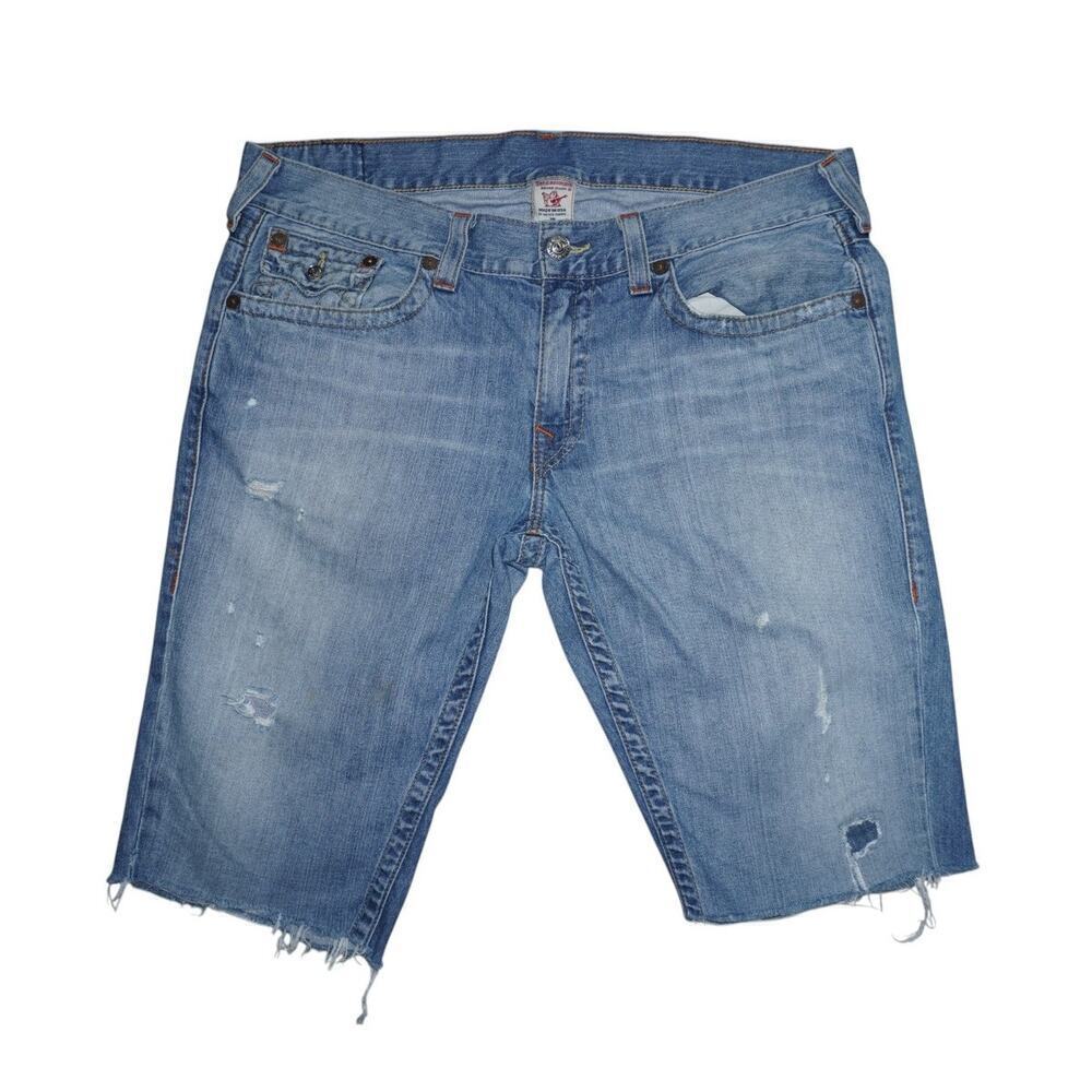 True Religion Distressed Denim Cutoff Shorts Men’s 38 USA Made Straight Fit